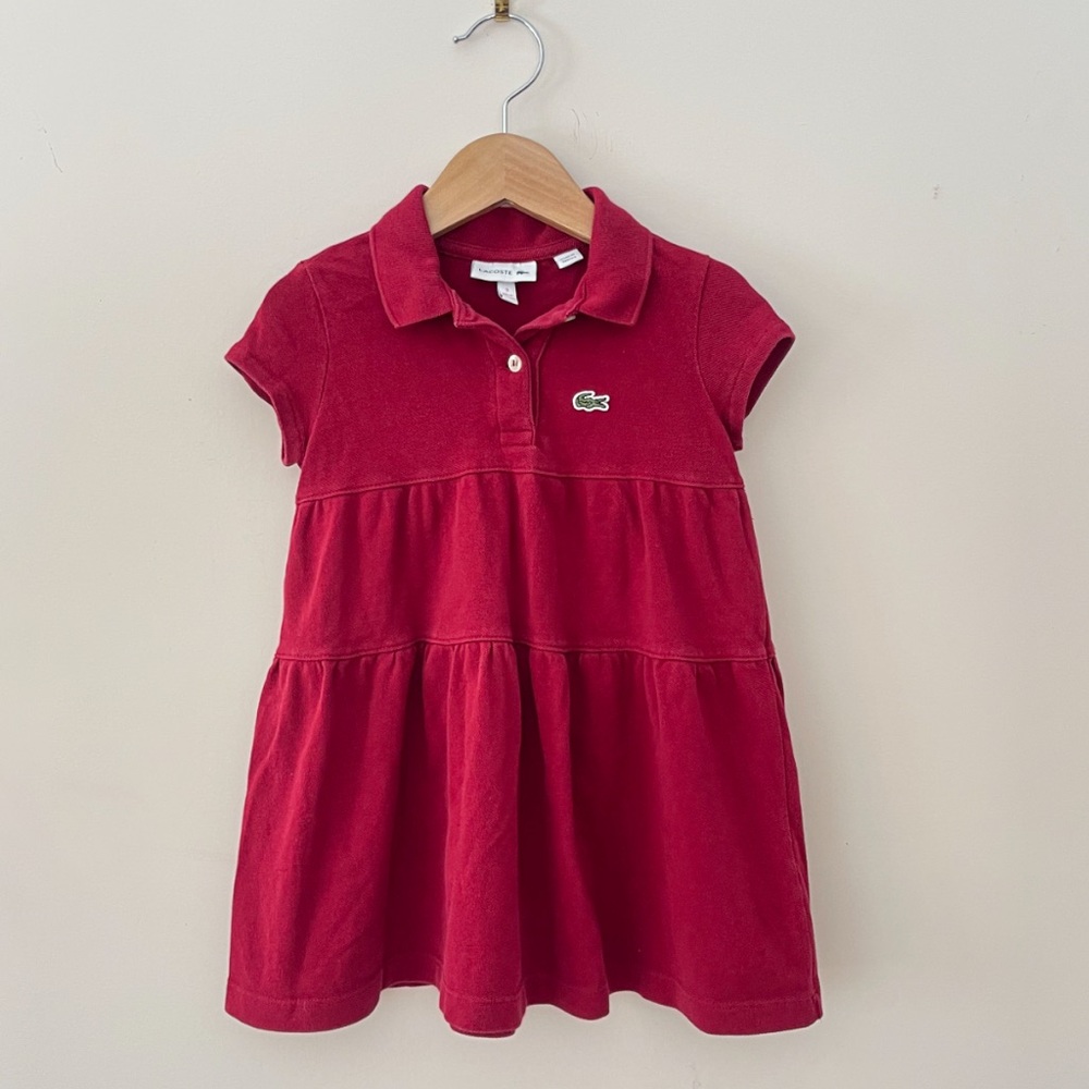 LACOSTE EUC Deep Cranberry Red Tiered Polo Dress